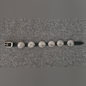 MINI Sterling Silver Concho Belt Bracelet With Leather Black Strap.